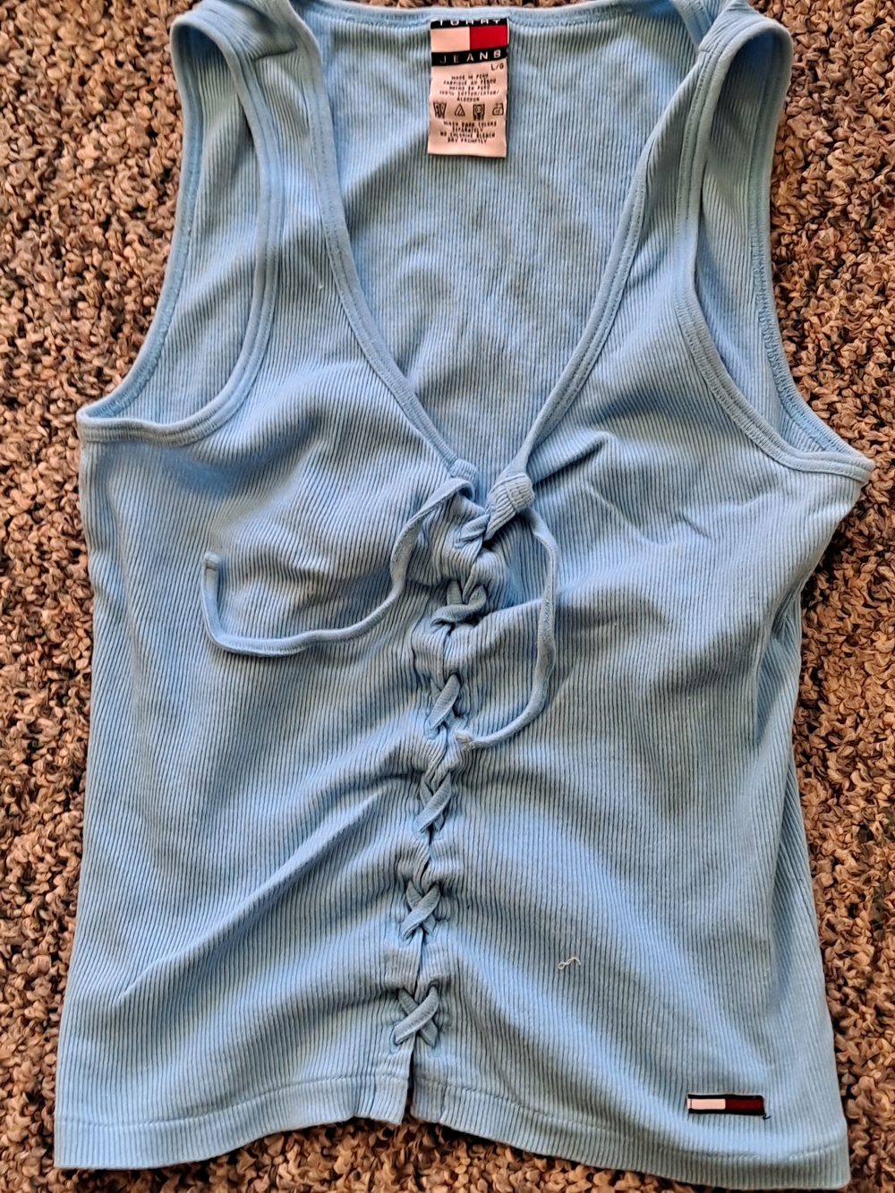 Tommy Hilfiger Baby Blue Ribbed Lace-Up Tank